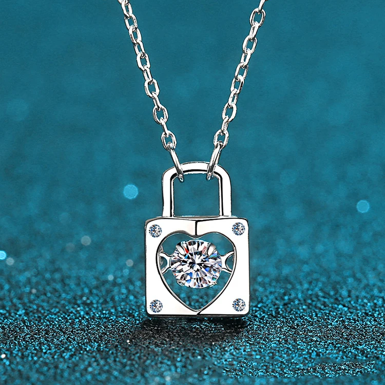 MEDBOO Ladies Jewelry 925 Sterling Silver 0.30CT Round Moissanite Lock Pendant Solid Silver Chain Necklace For Women