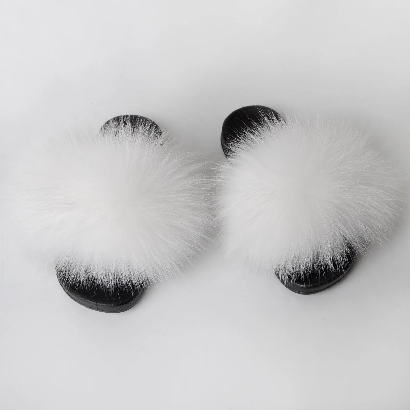 Оптовые продажи на заказ, роскошные большие пушистые домашние женские сандалии из искусственного лисьего меха, шлепанцы из меха енота