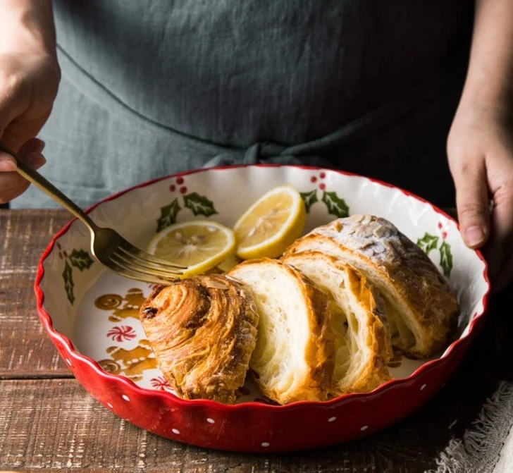 
Ceramic plate baking tray 10 inch round deep dish dinner plate 