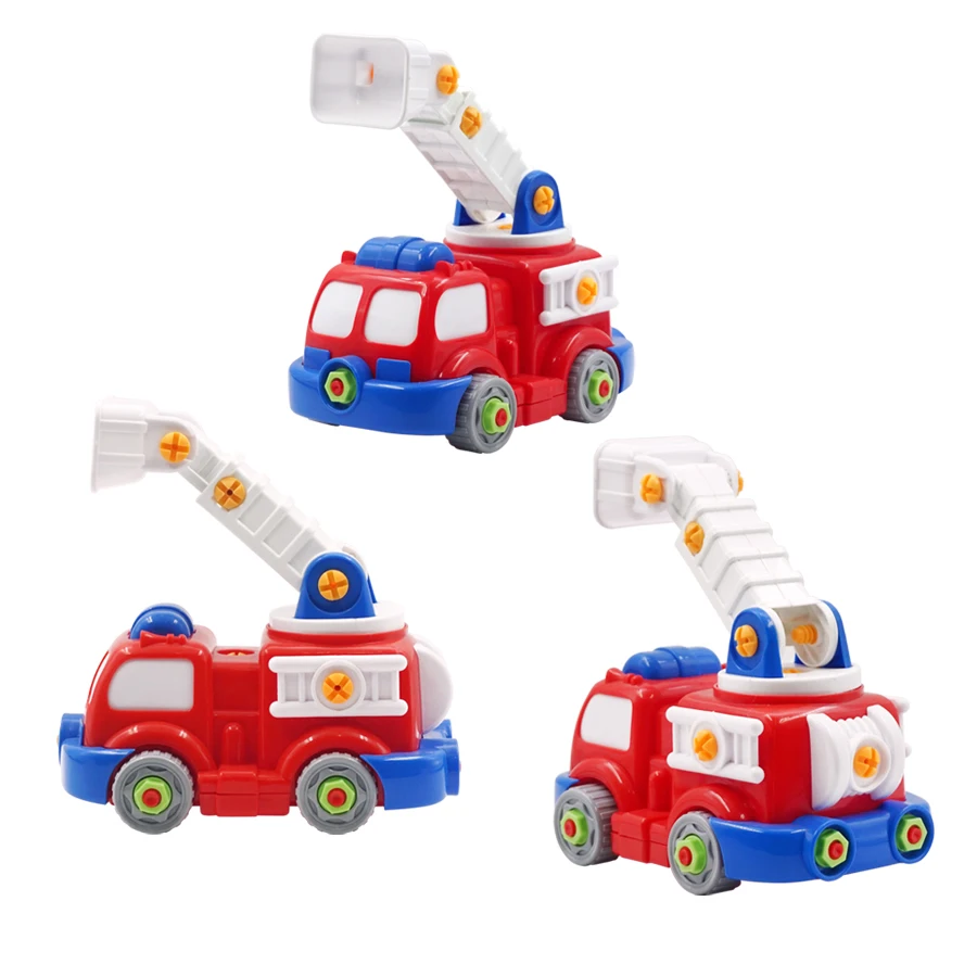 2022 Diy assembly removable Fire engine apart kids educational toys with electric drill or manual rotation table game