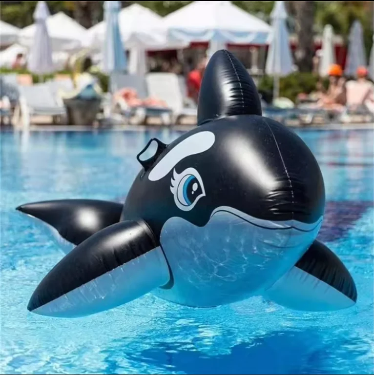 Inflatable Swimming Pool Water Park Float Large Black Whale Shark Inflatable Float Summer Beach Pool Seat