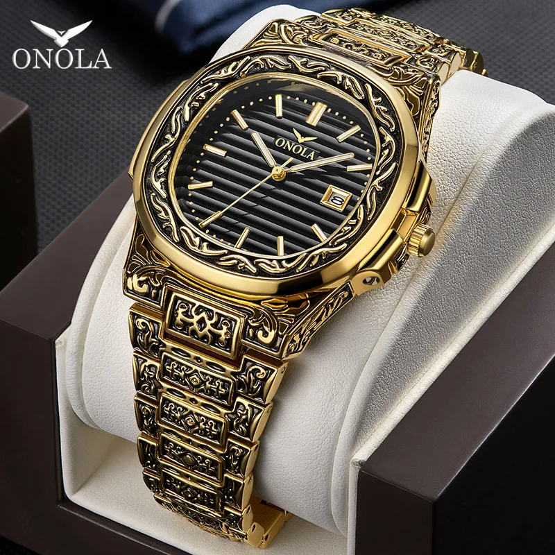 ONOLA 3808 Hot Sell New Design Man Quartz Watch Full Steel Calendar Waterproof Strap Luminous Chronograph Mens watch Clock