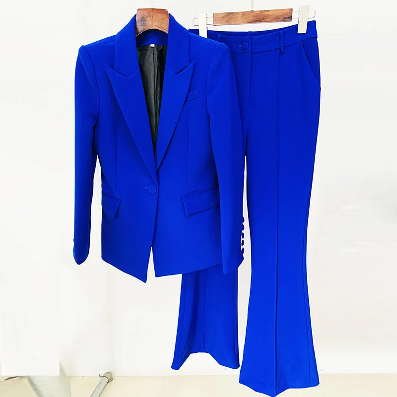 2024 Europe and the United States Fashion New Heavy Nail Bead One Button Suit Flared Pants Suit Two-piece Set
