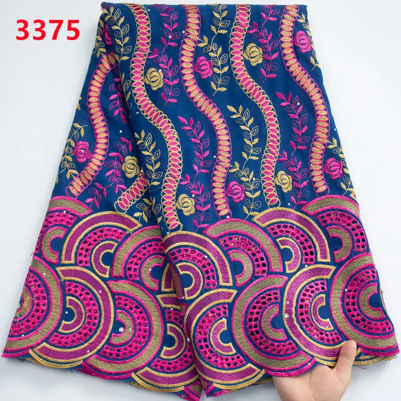 3375 New Design Lafaya Lace Fabric with Rhinestones Free Shipping African Cotton Embroidery Lace Fabric for Women Party Dress