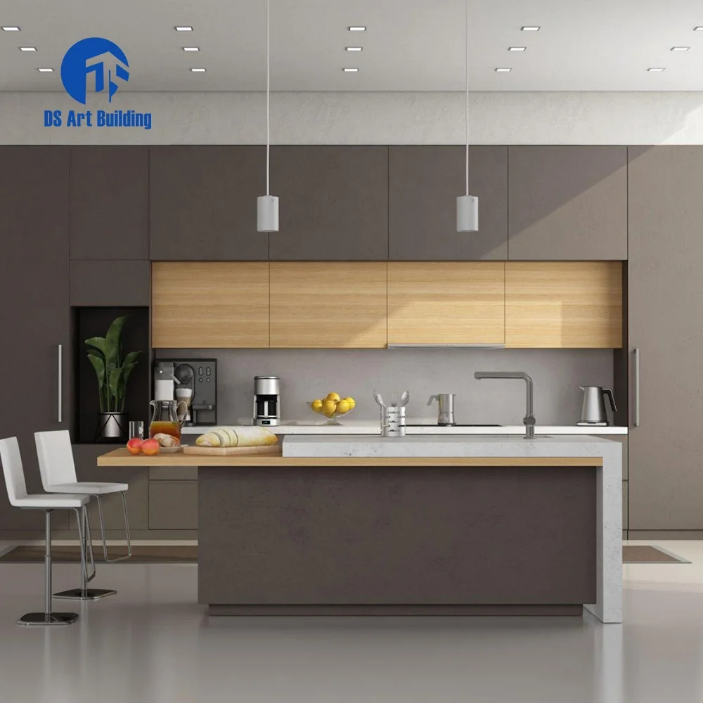 DS Customized Price American Grey Plywood Vaneer Modern Shaker Style Solid Wood Kitchen Cabinet