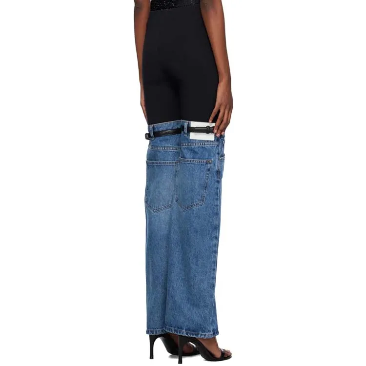 Black & Blue Hybrid Flare Jeans high quality  cotton casual loose Flared nylon jersey and non-stretch denim jeans for women