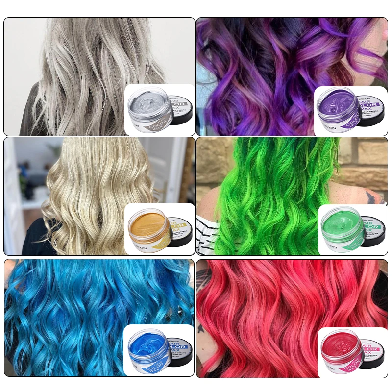 Private Label One-time Hair Paint Wax Blue Red Yellow 9 Colors Dye Temporary Hair Color Mud Clay