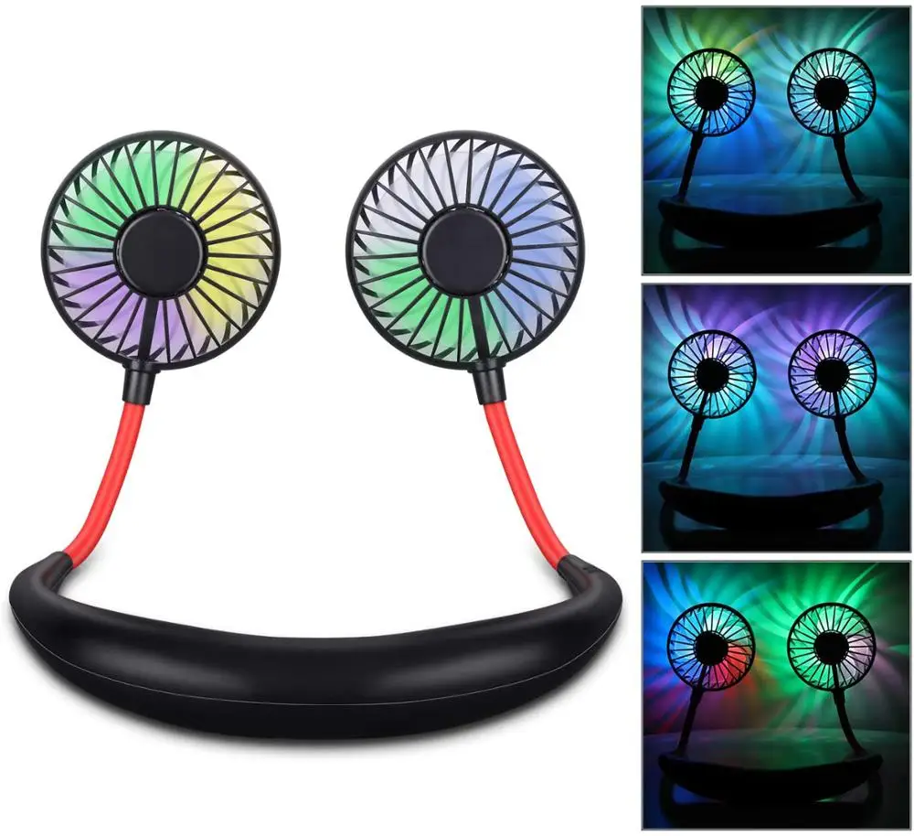 Speed Adjustable Hand Free Fan Aromatherapy Portable Handheld Mini LED USB Fan Headphone Design Neckband Hanging Fan