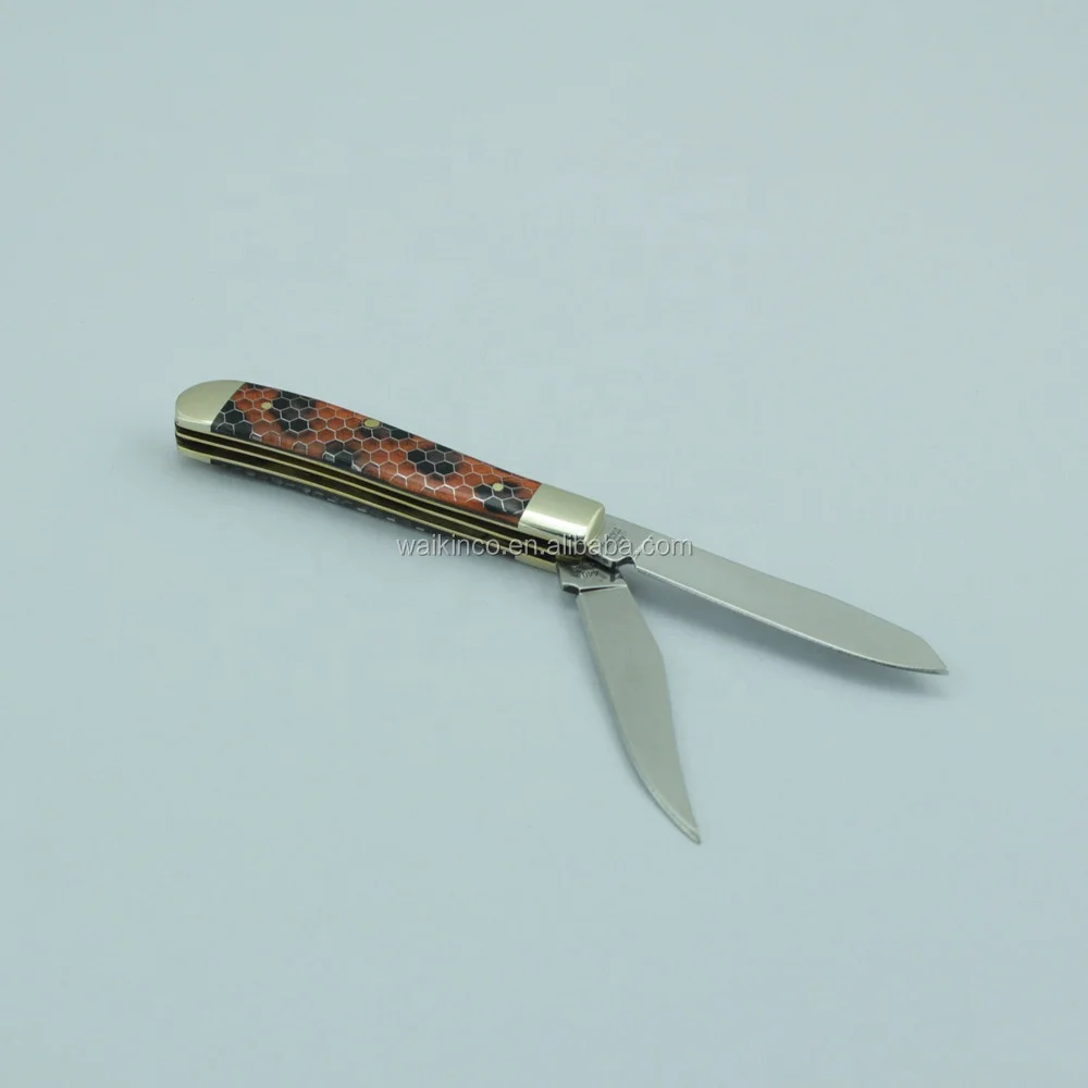 Wholesale Leopard Print Acrylic Handle Double Blades Folding Camping Survival Pocket Knife