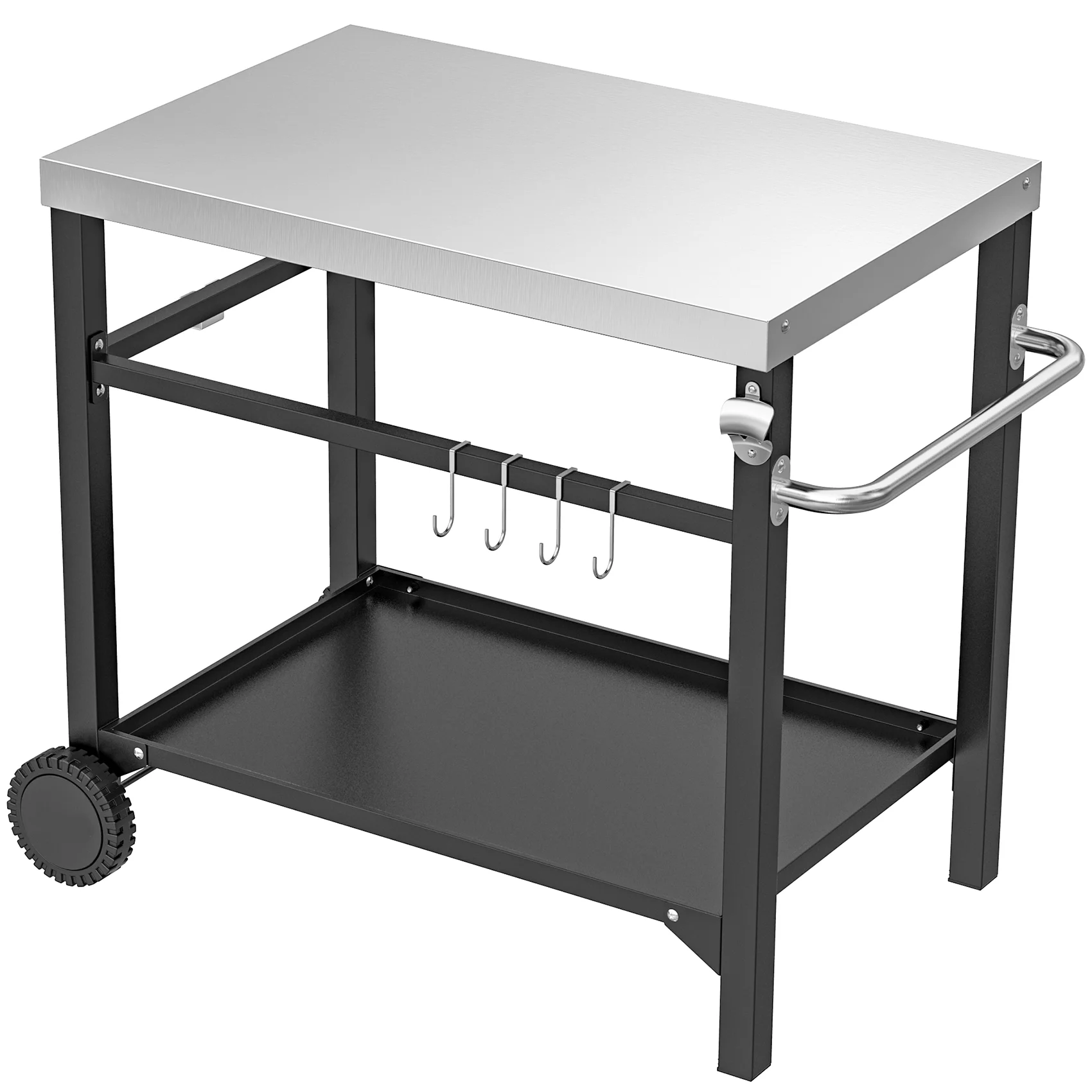 Stainless Steel Kitchen Double-Shelf Outdoor Movable Dining Cart Table