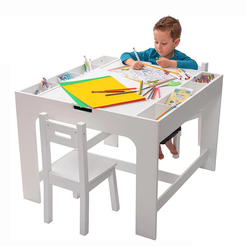 Kids 2 in 1 Play Table and 2 Chair Set with Storage Compatible with Lego and Duplo Bricks Activity Table Play Set Furniture