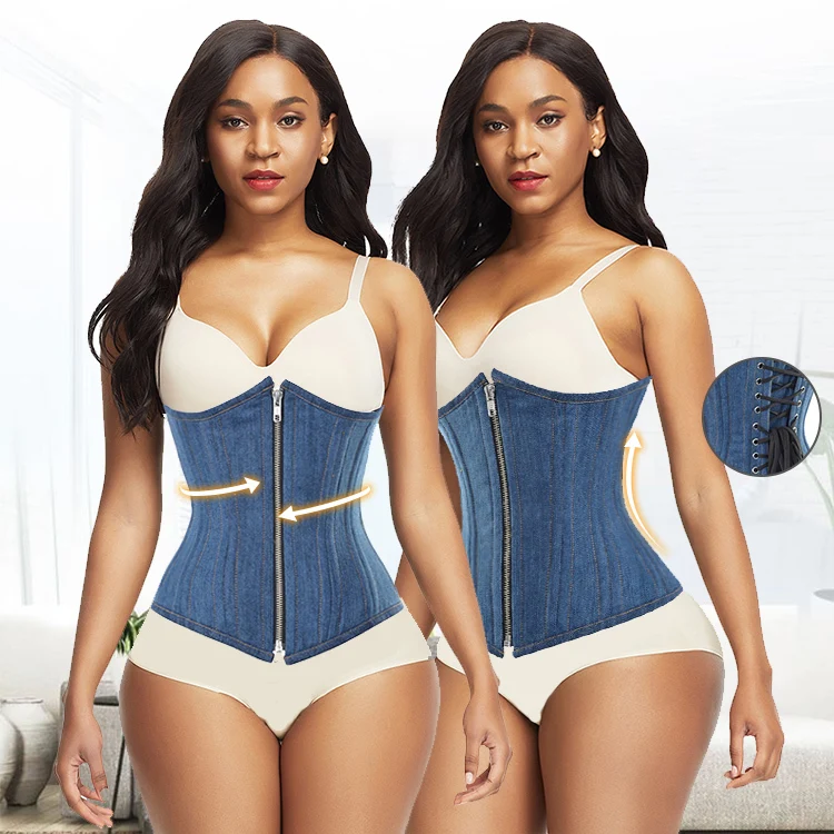 WAISTDEAR Custom Blue Denim Underbust Corset Top Waist Trainer Women Corsets And Bustiers