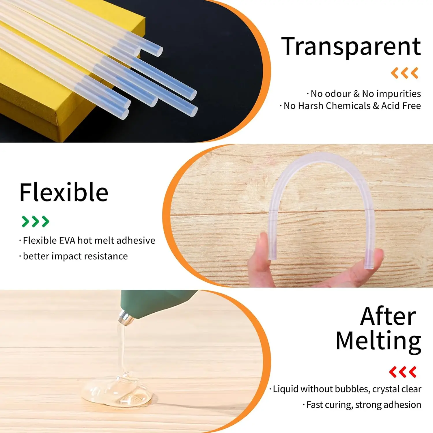 Crystal clear Transparent 11mmX300mm EVA hot melt glue stick bar hot melt adhesive wholesale