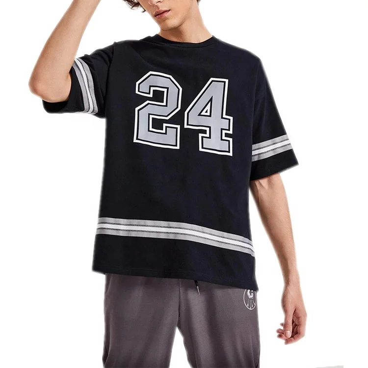 OEM custom service sports team wear clothing manufacturer drop shoulder black reflective number print t shirt for men