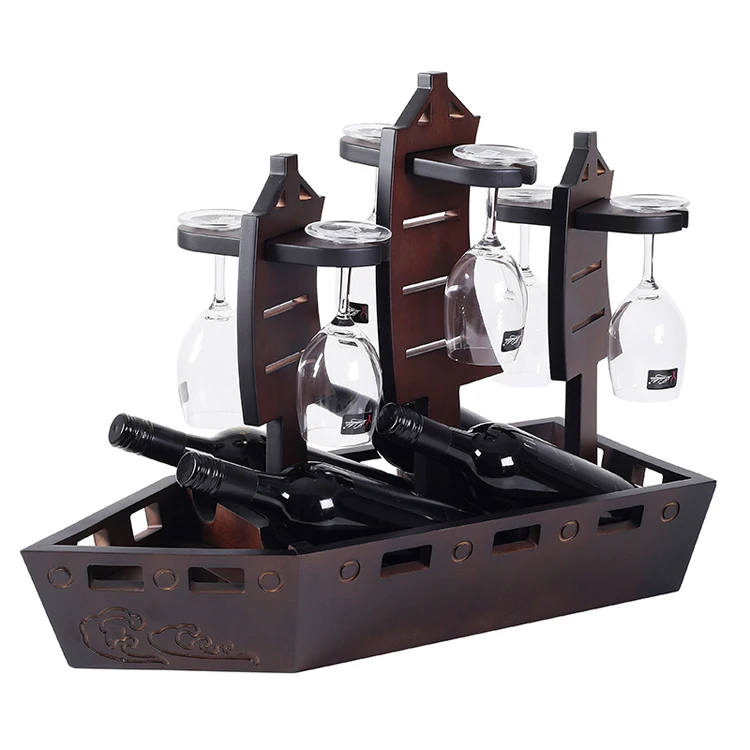 Wooden Wine Glass Bottle Tree Rack Stand Holder