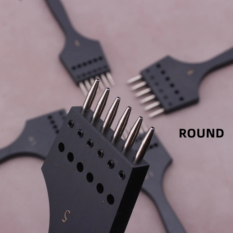 Black Sharp Head Replaceable Prick Iron Hole Punch Detachable Veg Tanned Leather Round Stitching Chisel Set DIY Leather Tool