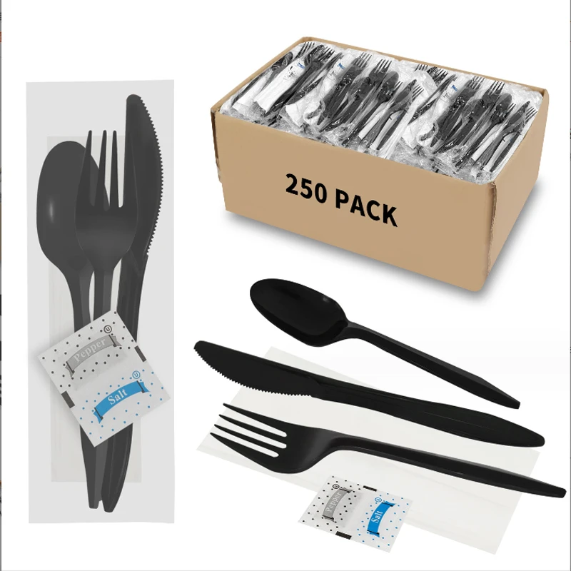 Factory Sale Extended Length 110mm Plastic PP plastic Disposable holiday restaurant black white dinnerware sets modern