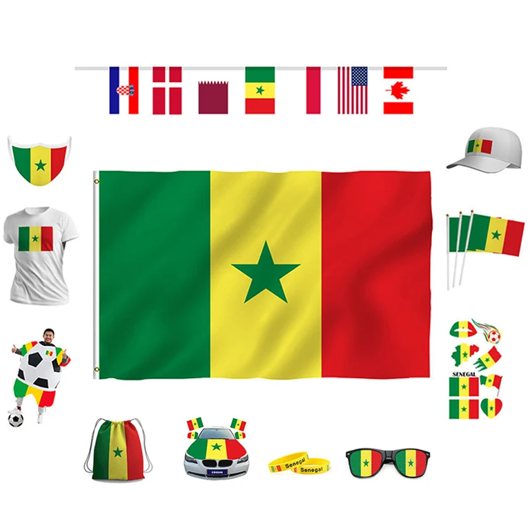 Wholesale high quality soccer fan products Jersey Senegal Soccer Fans Maillot Senegal De Football Flag Senegal Wig