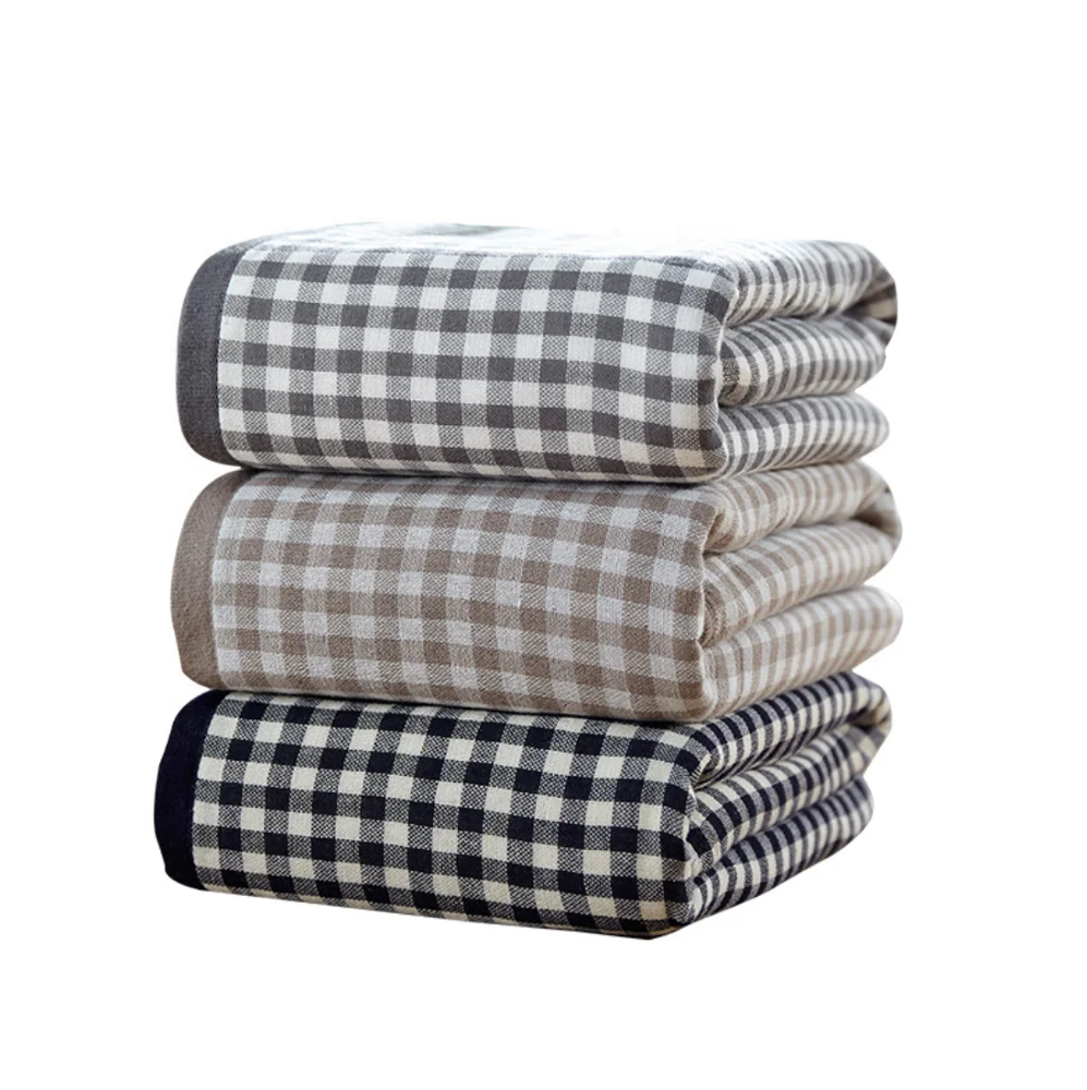 70x135cm Hemp Cotton Blending Checked Bath Towel