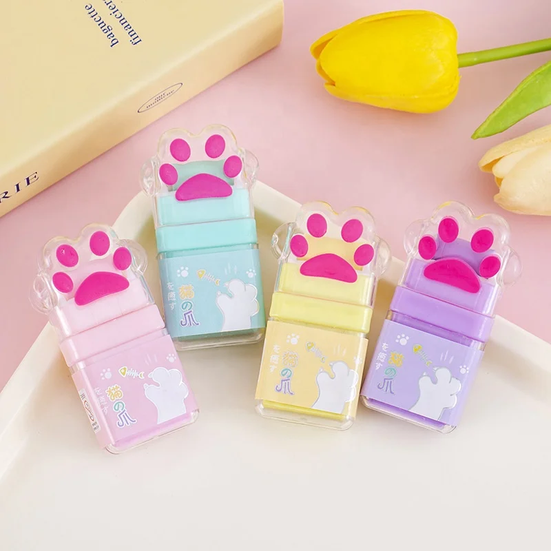 School stationery supplier creative cartoon cute cat paw kawaii eraser for kids