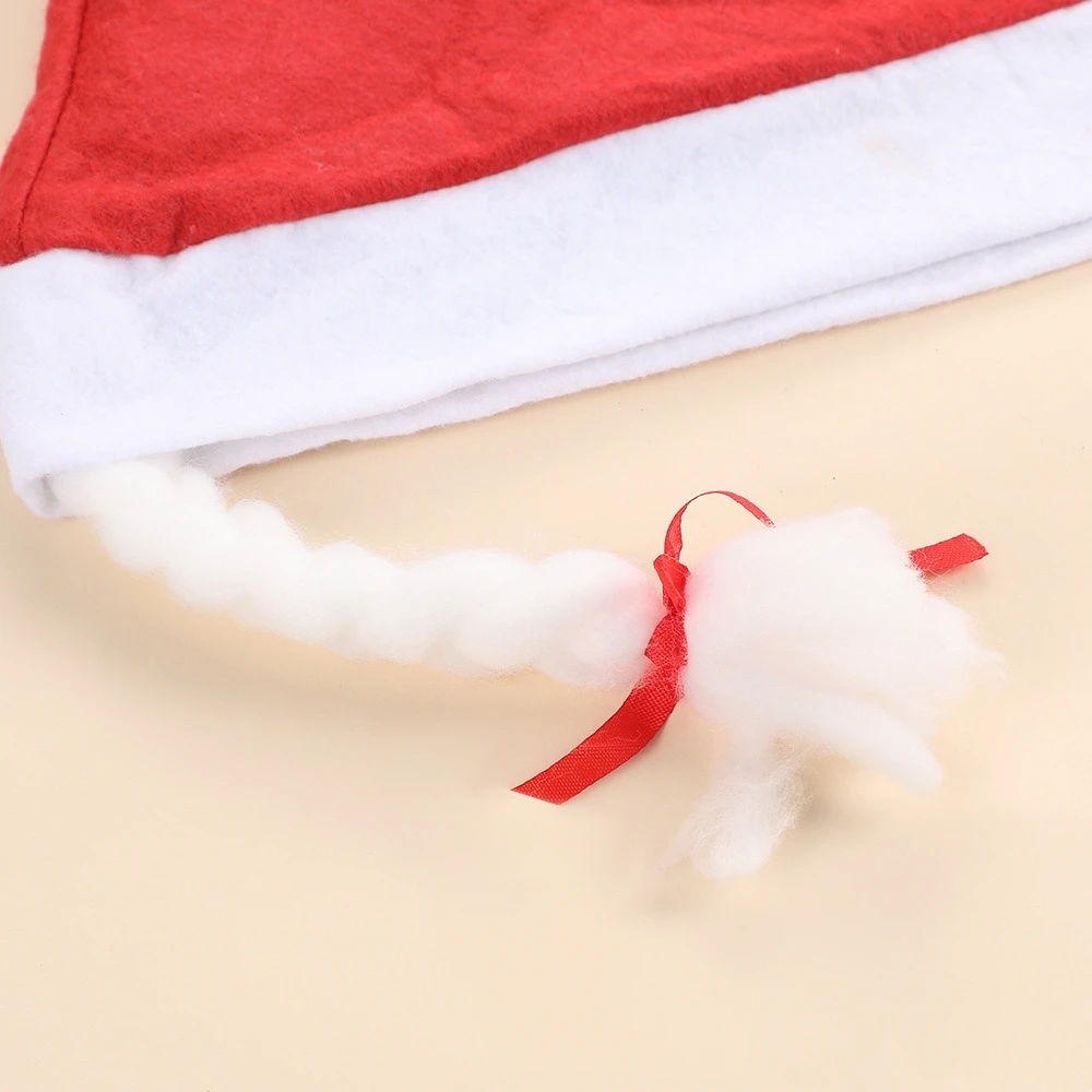 Christmas Santa Claus Hat with Braids for Adults Warm Xmas Holiday Beanie Hats for New Year