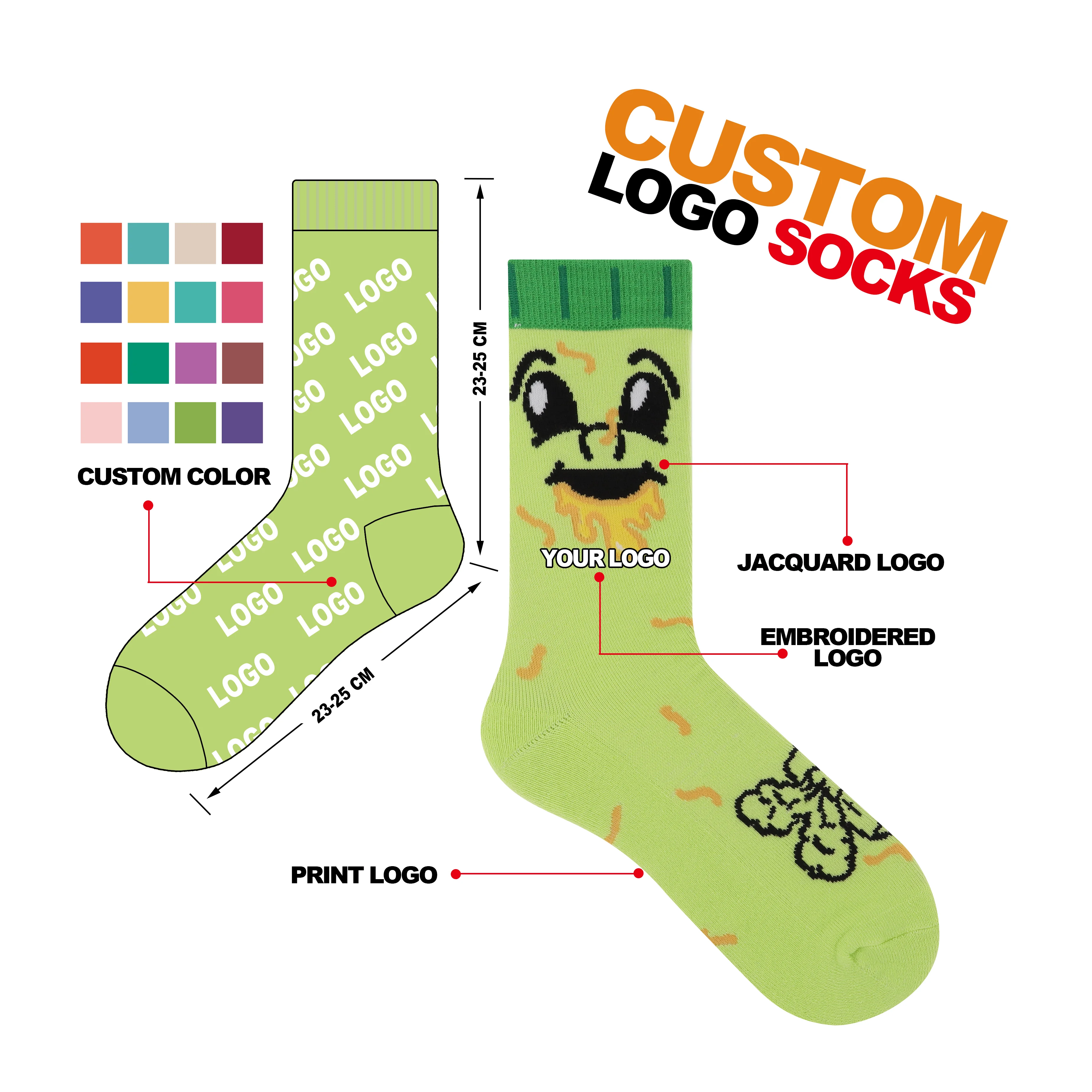 personalized logo embroidered custom design pattern men cotton tube fashion socks sox crew sport socks