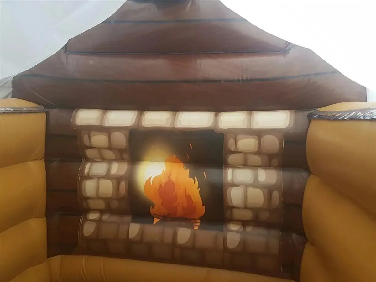 Brown 10ft X 12ft All Purpose Interchangeable Log Cabin Grotto with Blower and Door Commercial Inflatable Ski Hut for Winter