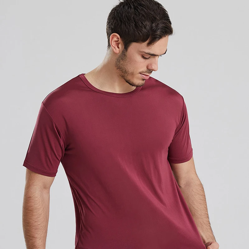 Manufacturer Custom logo style simple Quick Dry  Breathable Short Sleeve Men T-shirt Mulberry Silk