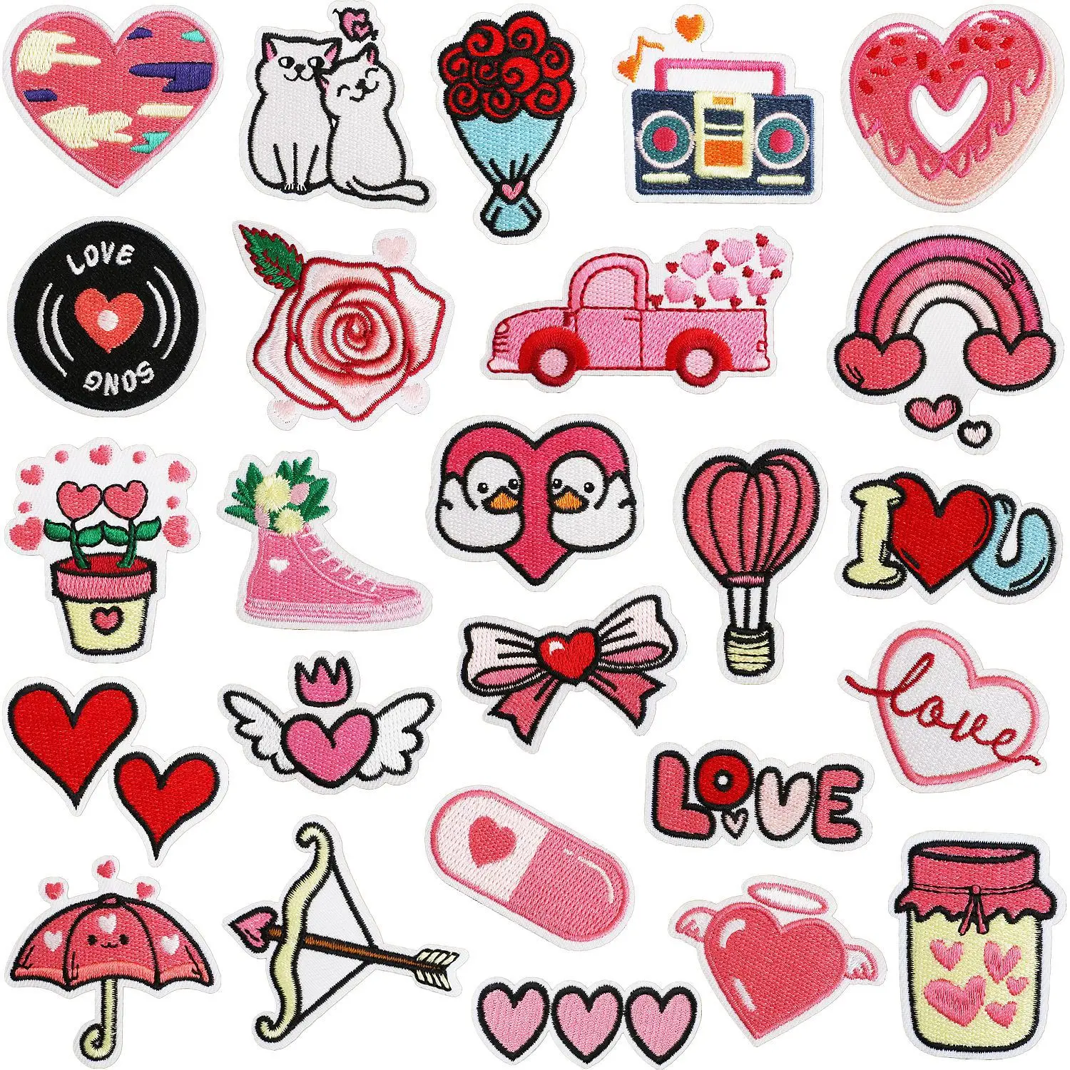 BLA11- Custom Designer Valentine Day Glitter Heart Western Iron on Chenille Letter Silicone Patches Embroidery For Clothing