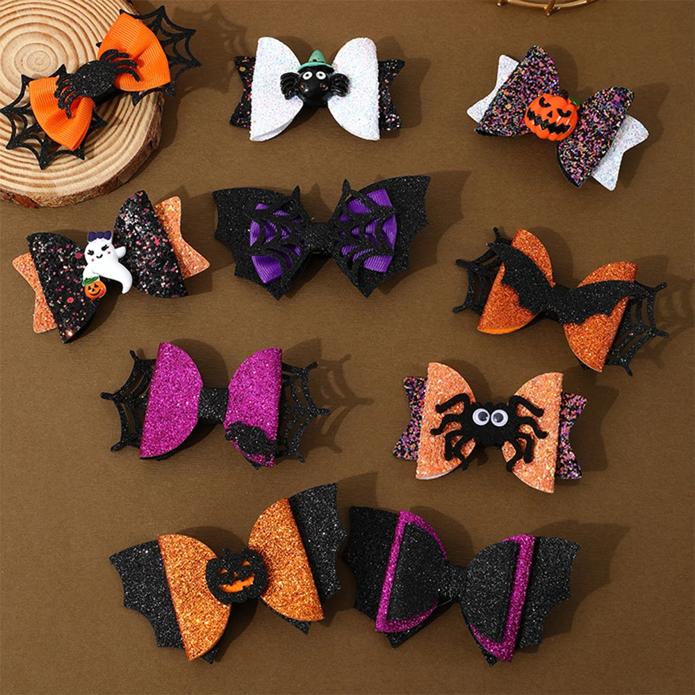Halloween Ghost Hair Bow Clips Girls Cute Glitter Hair Clips Sparkly Hair Accessories for Halloween Party