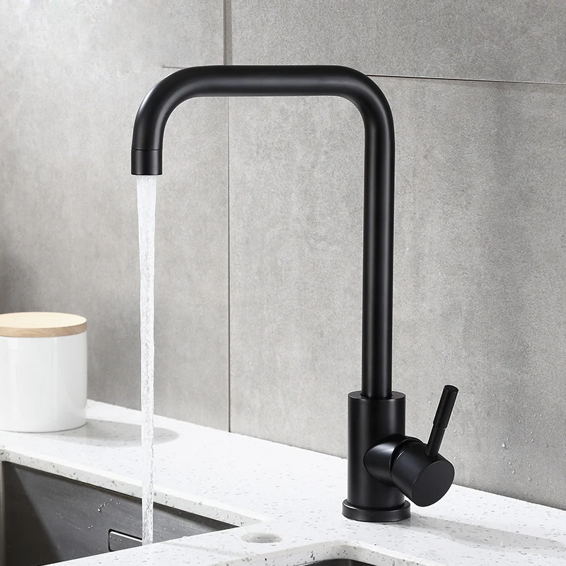 Flexible faucet 304 stainless steel kitchen faucet matte black hot cold water kitchen tap 360