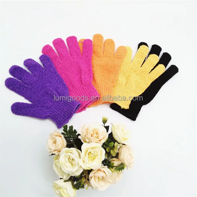 Customizable size Bath mitts Polyester material Blue Five-finger exfoliating mitts