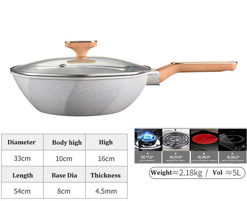 OEM/ODM  Die Cast  Aluminium Nonstick Lightweight Easy-cleaning Induction 28/32 cm Cooking Wok frying pan with wooden handle