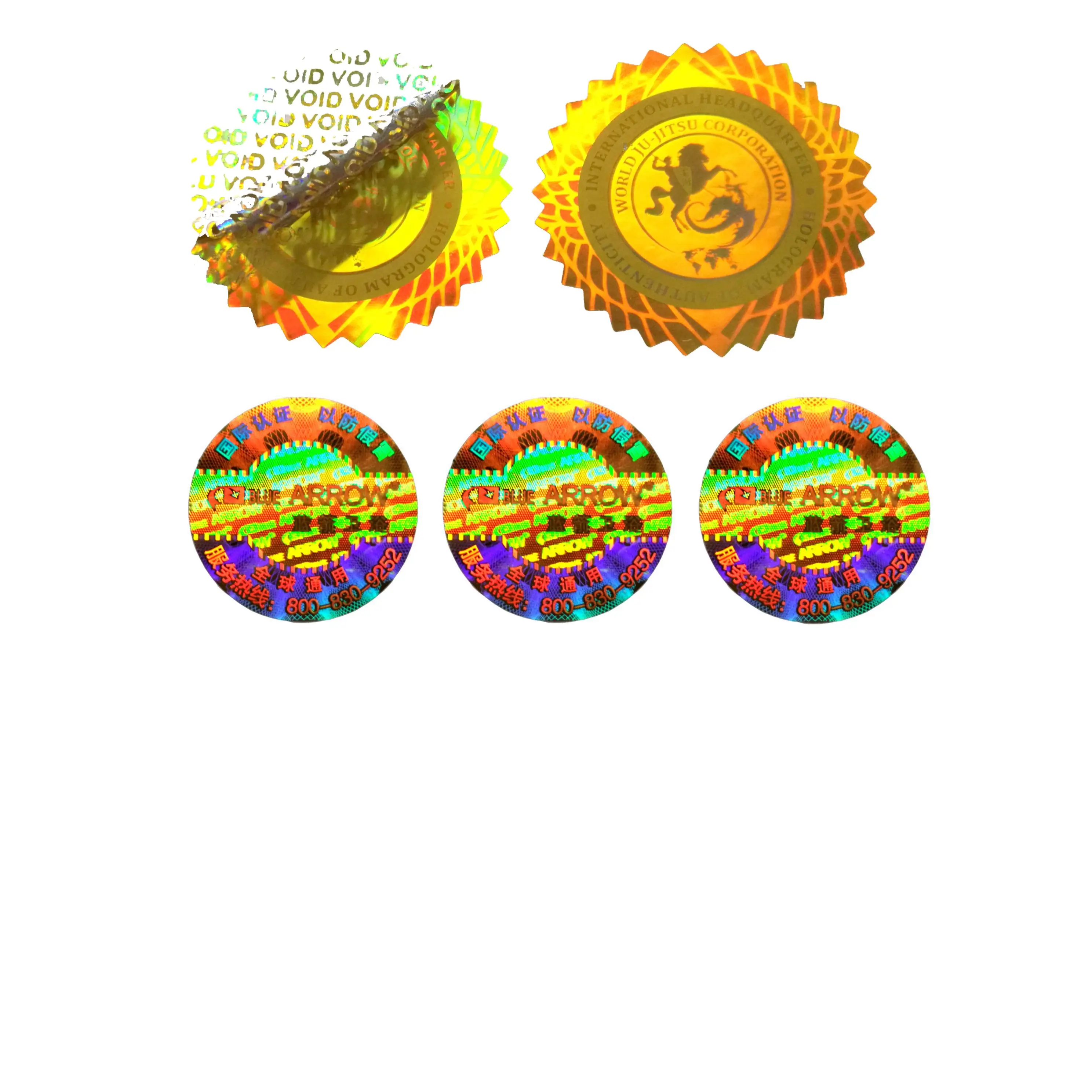 Custom shape micro text design security seal label hologram sticker