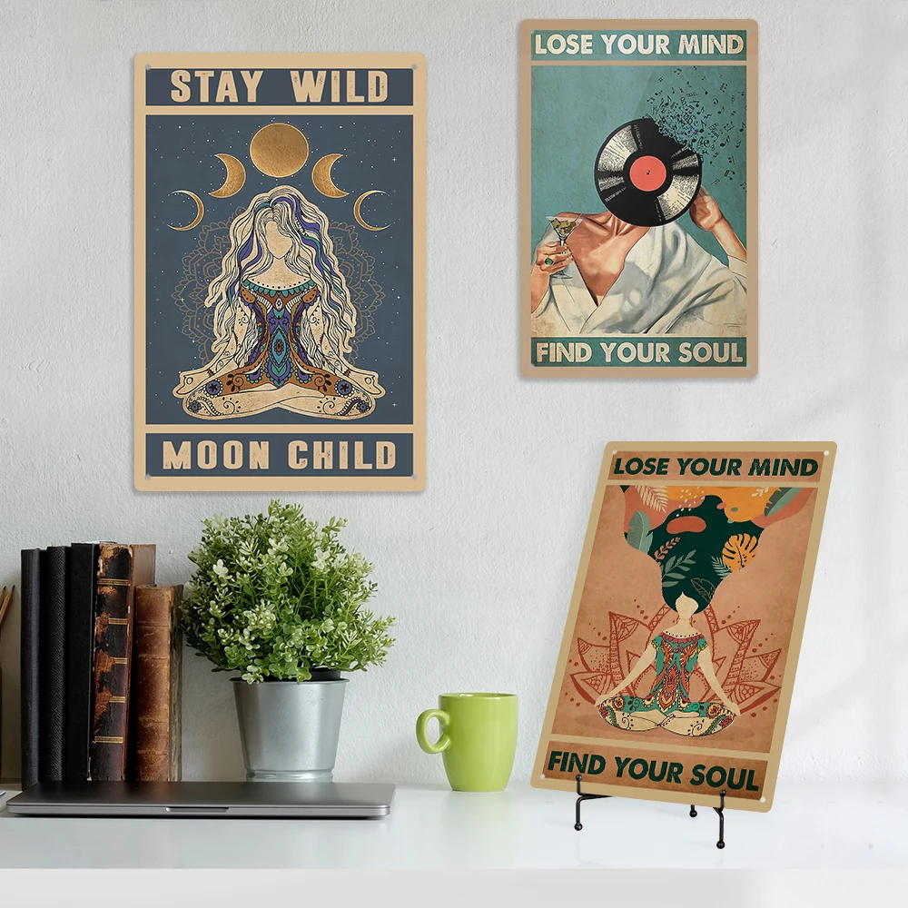 Putuo Decor Yoga Style Theme Metal Printing Poster Sign Retro Tin Wall Sign Gym Home Living Room Decor