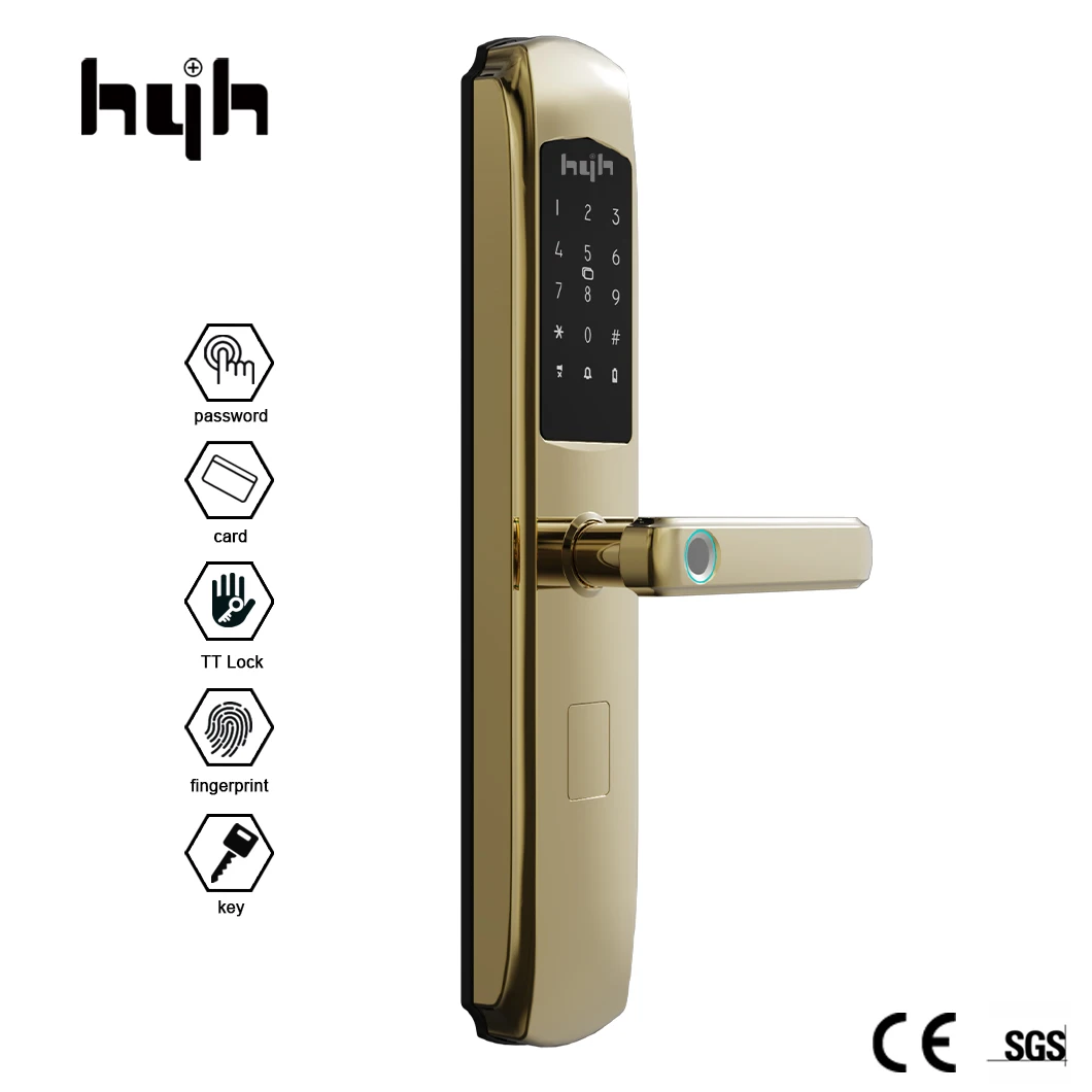 hyh Smart Lock Fingerprint Access Passcode Card Door Lock TTLock Control  for Security Aluminum Door