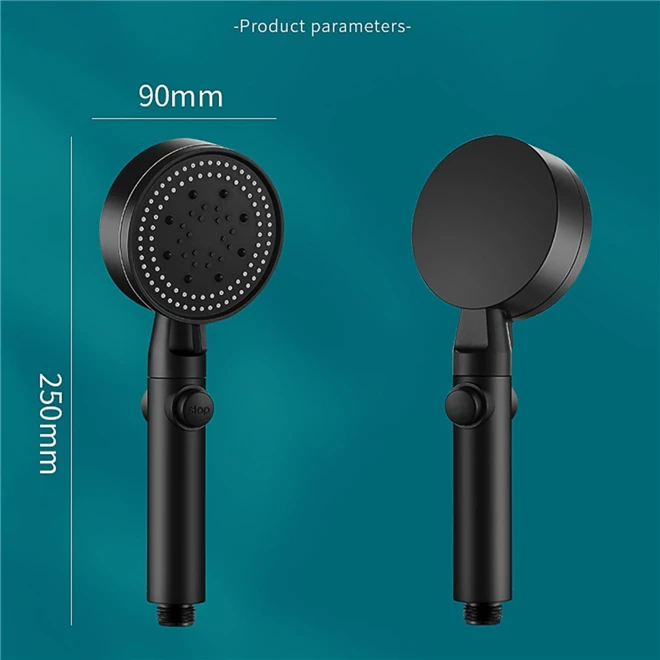 GEE-N High Pressure Rain Fall Round Water Saving Hand Shower Abs Black Shower Head With 5 Mode Function