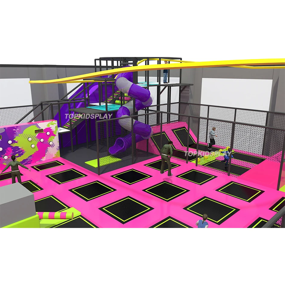 Design Rectangular Fitness Bed Jumping Bungee Trampoline Good Elasticity Professional New Park Indoor Custom Unisex Indoor Play