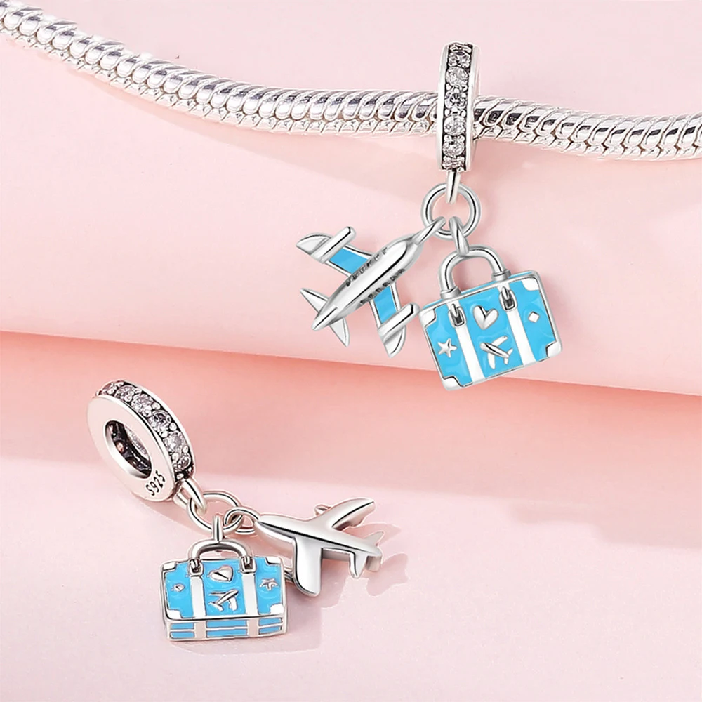 Wholesale price 925 sterling silver colorful enamel cartoon airplane travel souvenir charm pendant for bracelet necklace DIY