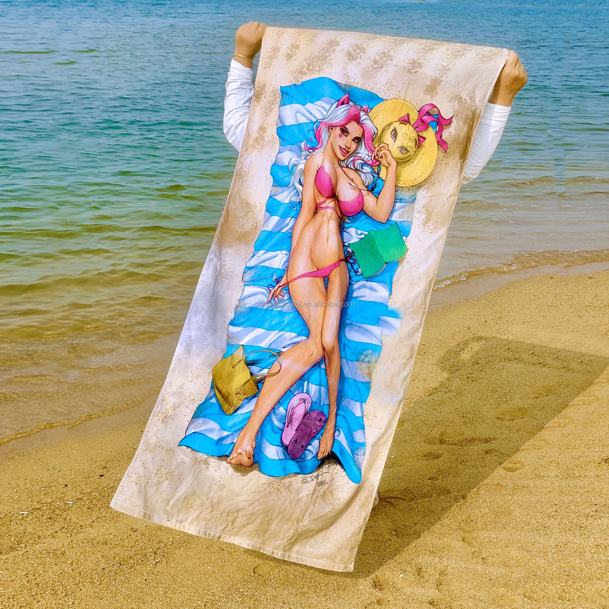 Small MOQ high quality custom design digital reactive printing beach towel soft dry body bath towel 100% cotton pool towel