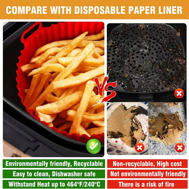 8 inch Reusable Air Fryer Food Safe Dishwasher Microwave Pads Silicone Baking Tray Kitchen Tool Baking Mat Oven Air Fryer Liner