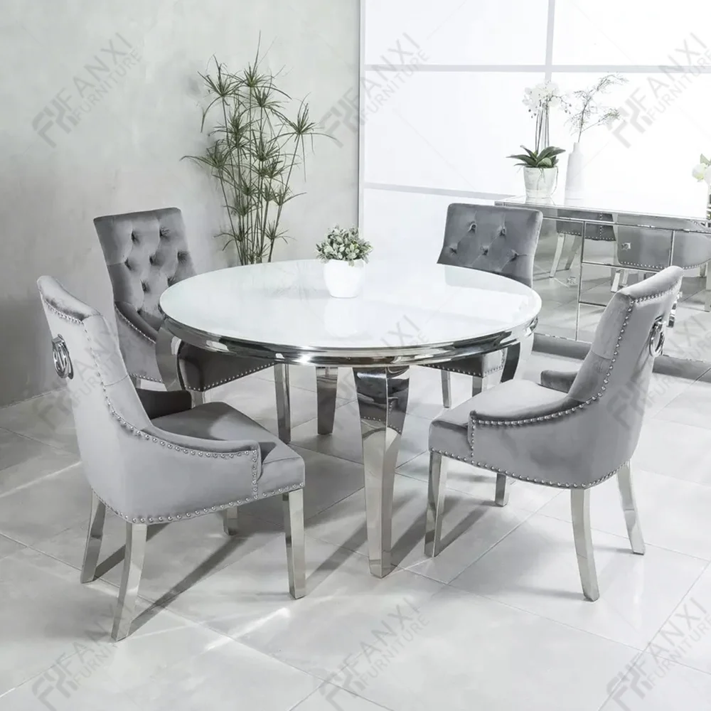 Dining room furniture UK grey modern marble luxury stainless steel wedding dining table set restaurant dining tables
