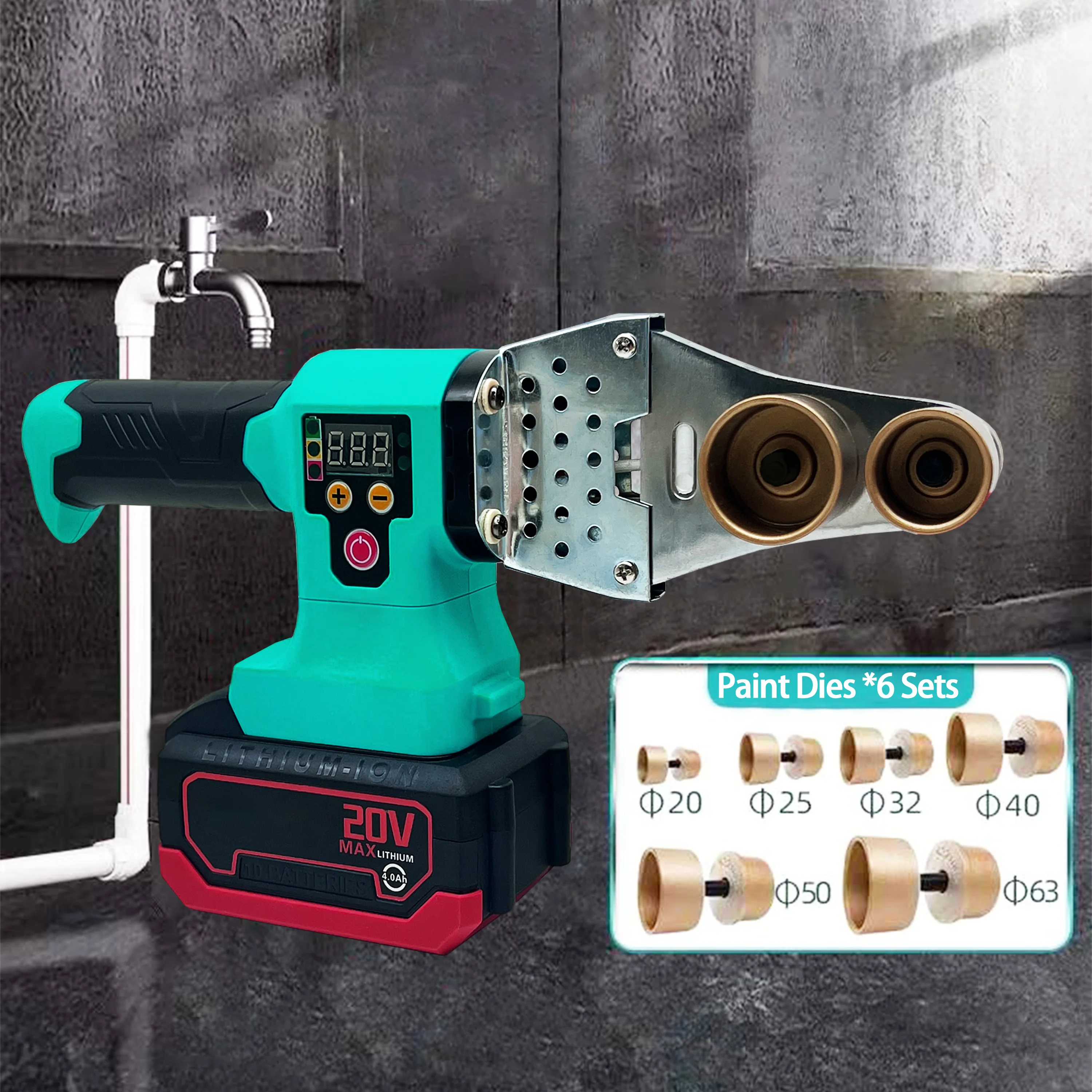 Portable Rechargeable Battery Cordless Electronic Thermostatic Pipe Heating Fuser Plastic PPR Welding Hot Melt Machine