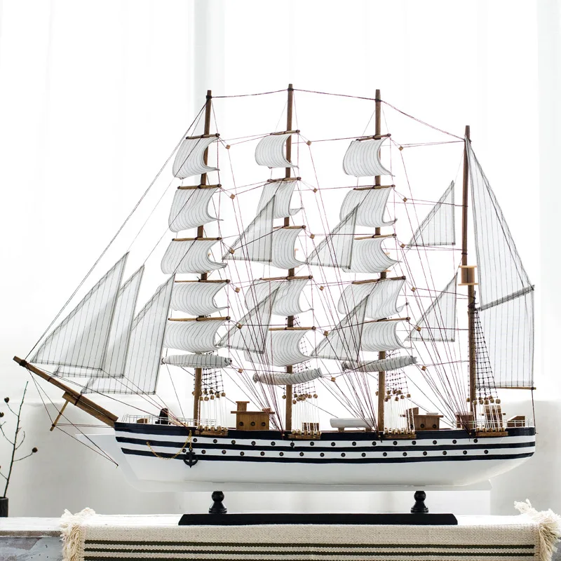 hight quality 100cm nautical mediterranean home desk decor wood sculpture crafts wooden sailboat sail boat ship model kits