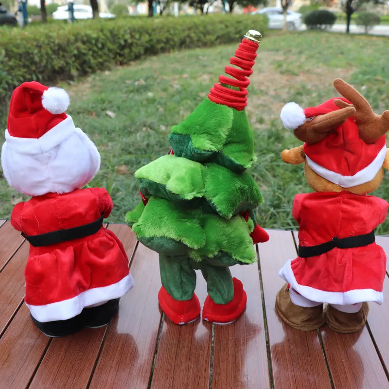 Fast Shipping Christmas Tree Santa Design High Quality Electronic Recording Dancing and Singing Rechargeable Plush Toys for Kids