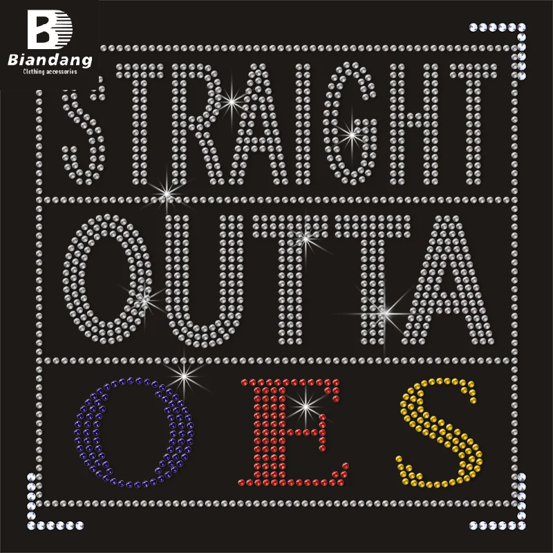 Top Selling OES Shiny Rhinestone Iron On Motif Custom Bling Rhinestone Heat Transfer Designs For Tees