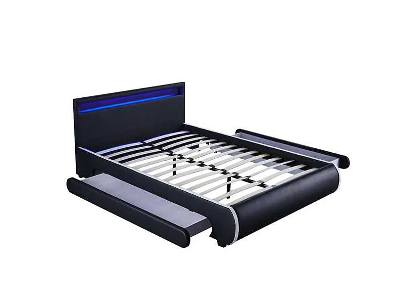 Cheap price American Design wood frame double Leather Bed with LED