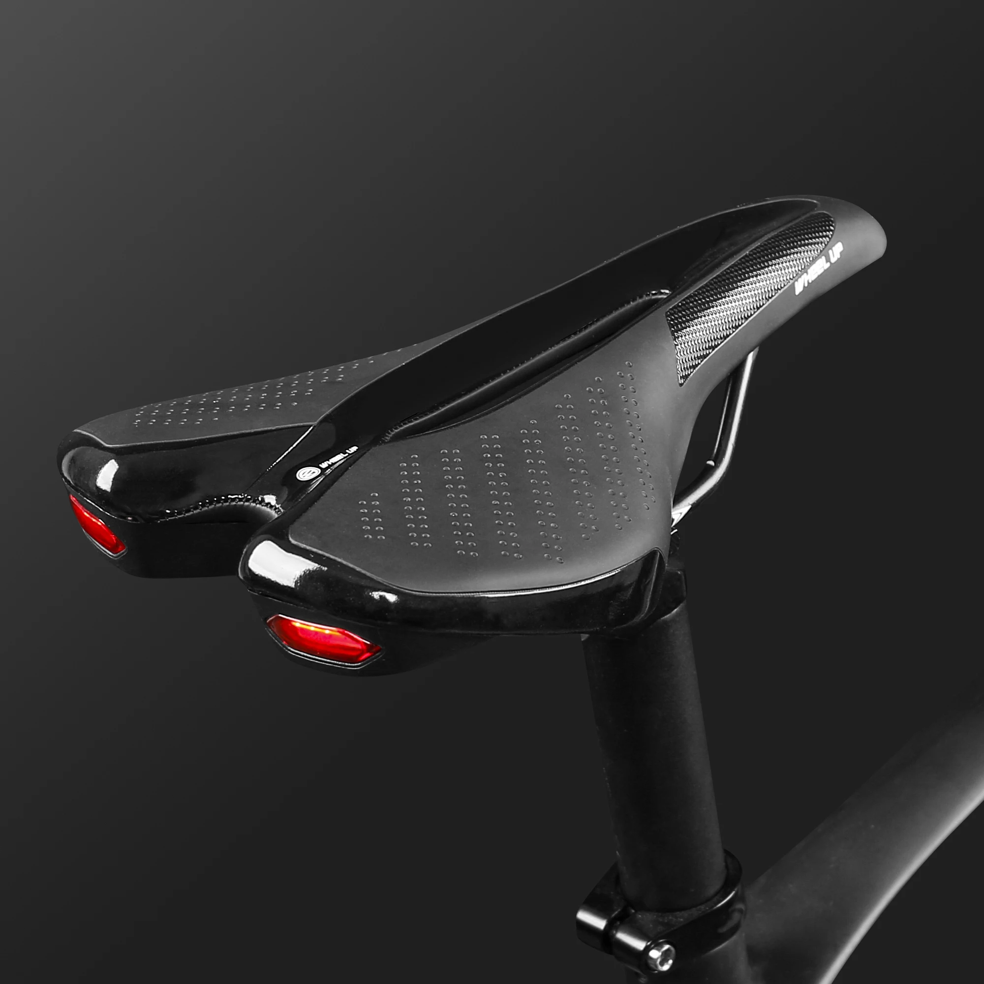 Wheel UP Leather Bicycle Saddle with Colorful LED Rear Light USB chargeable on Sale