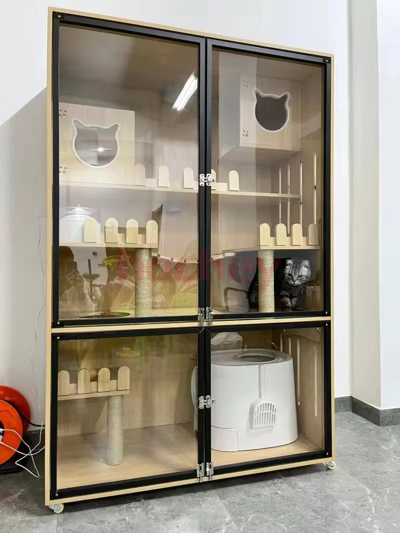 MT Medical customized high quality wooden cat cage light pet kennels temper glasses for animal shop