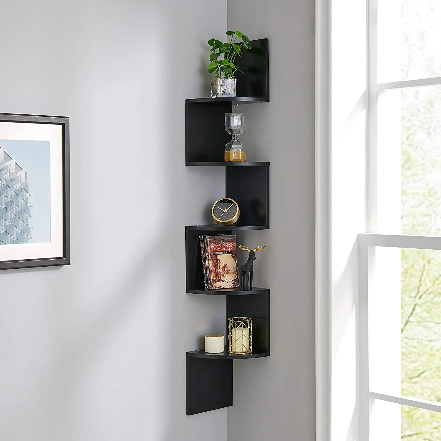Halter 5 Tier MDF Contemporary Corner Shelves Zigzag Decorative Shelf